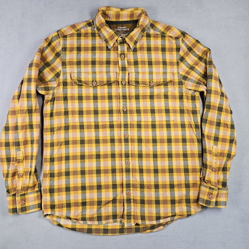 Rei Co Op Flannel Shirt Men's Medium Yellow Plaid Button Up Cotton Outdoor Cabin